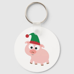 Cute Pig Christmas Elf Key Ring