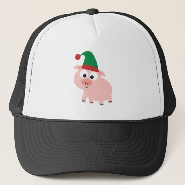 Cute Pig Christmas Elf Trucker Hat (Front)