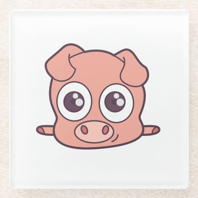 Cute pig clipart glass coaster (Front)