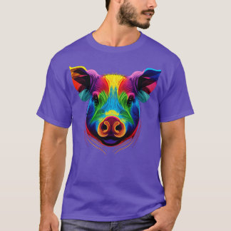 Cute Pig Colourful Face Art Face Funny Farm Animal T-Shirt