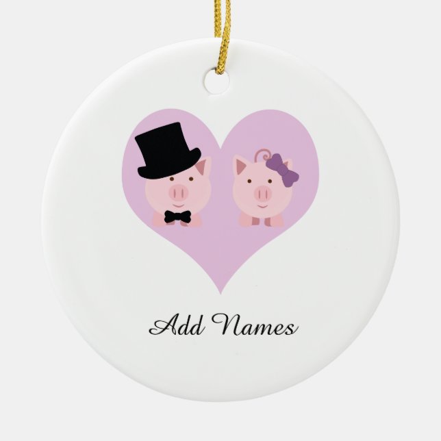 Cute Pig Couple Ceramic Ornament (Front)