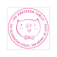 Cute Pig Custom Family Name Round Return Address