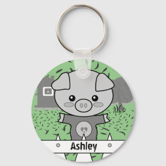Cute Pig Custom Name & Initial Key Ring