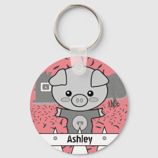 Cute Pig Custom Name & Initial Key Ring