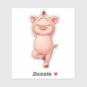 Cute Pig Doing Tree Pose Custom-Cut Vinyl Sticker