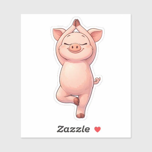 Cute Pig Doing Tree Pose Custom-Cut Vinyl Sticker (Sheet)