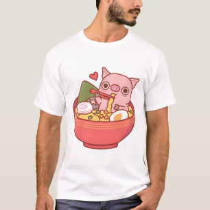 Cute Pig Eating Ramen Noodles In Bowl T-Shirt