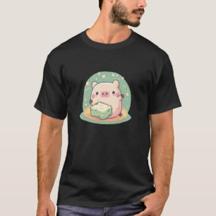 Cute Pig Enjoys Tofu Adorable Animal Loves Delicio T-Shirt