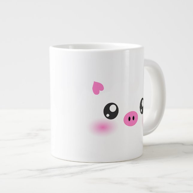 Cute Pig Face - kawaii minimalism Large Coffee Mug (Front Right)