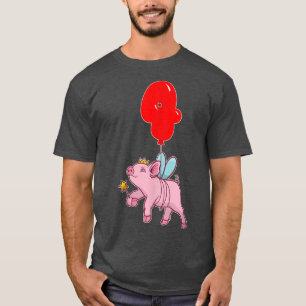 Cute Pig Fairy4th BirthdayKids Balloon Party T-Shirt