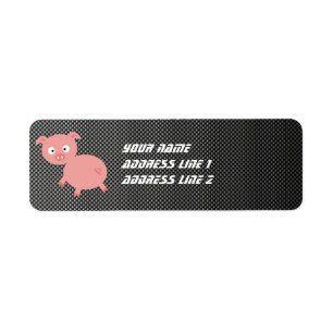 Cute Pig; Faux Carbon Fibre Return Address Label