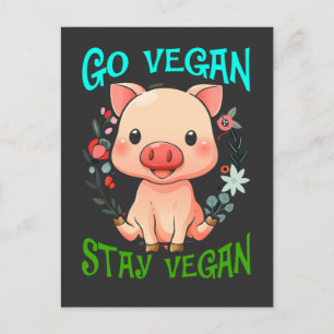 Cute Pig Flower Vegan Animal Rights Vegetarian Postcard