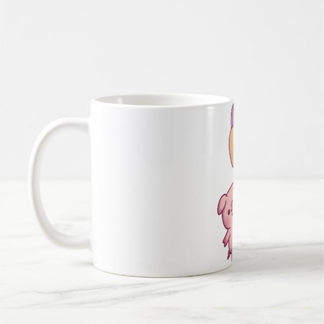 Cute Pig Flying With Balloons Coffee Mug (Left)