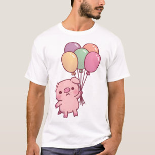 Cute Pig Flying With Balloons T-Shirt