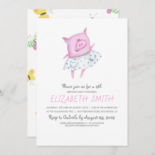 Cute Pig Girl's Birthday Party Invitation