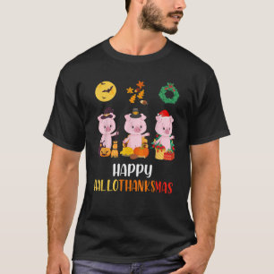 Cute Pig Halloween Christmas Piglet Happy Hallotha T-Shirt