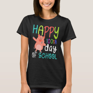 Cute Pig Happy 100th Day Of School Farm Animal Kid T-Shirt