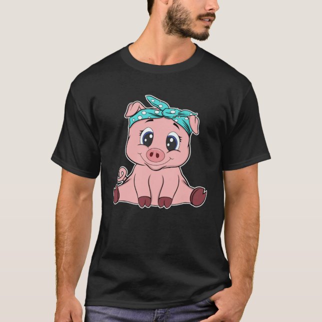 Cute pig headscarf little pig T-Shirt (Front)