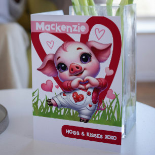 Cute Pig Hogs and Kisses personalised Valentines Holiday Card