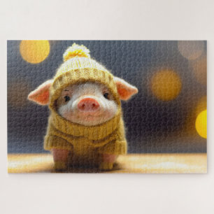 cute pig in a knitted suit in winter  jigsaw puzzle