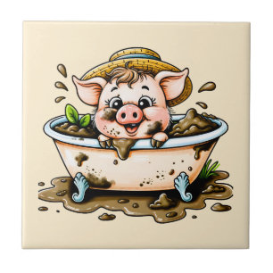 Cute pig in a mud bath bathroom  ceramic tile