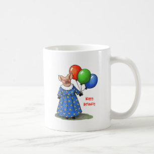Cute Pig in Best Dress & Balloons: Happy Birthday Coffee Mug
