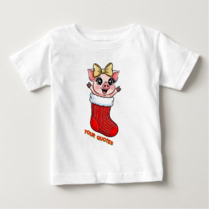 Cute Pig in Christmas Stocking Baby T-Shirt