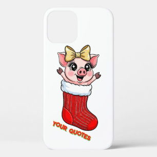 Cute Pig in Christmas Stocking iPhone 12 Case