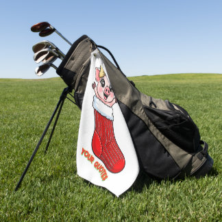 Cute Pig in Christmas Stocking Golf Towel