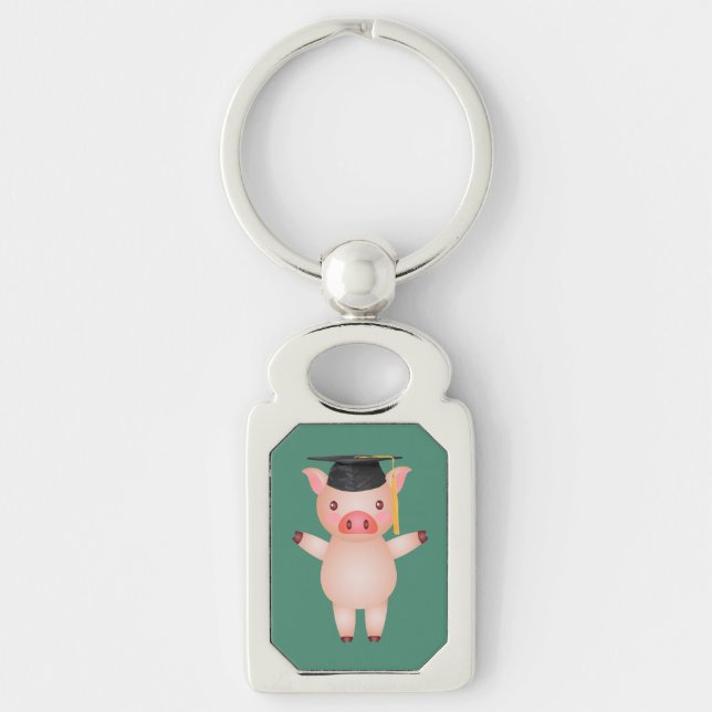 Cute Pig in Graduation Cap Key Ring (Front)
