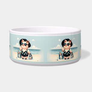 Cute Pig in Polka Dot Swimsuit at the Beach