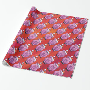 Cute Pig in Santa Hat on Red Wrapping Paper