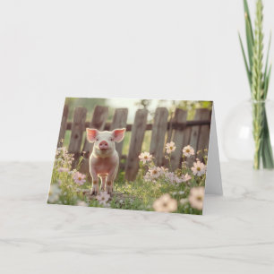 Cute Pig in the Flower Garden Card