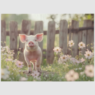 Cute Pig in the Flower Garden Decoupage Tissue Paper