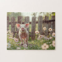 Cute Pig in the Flower Garden