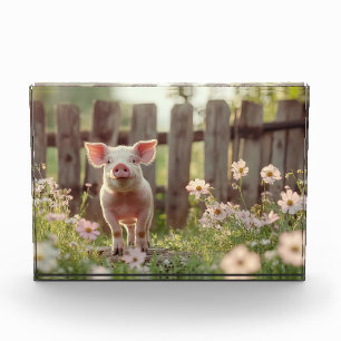 Cute Pig in the Flower Garden Photo Block