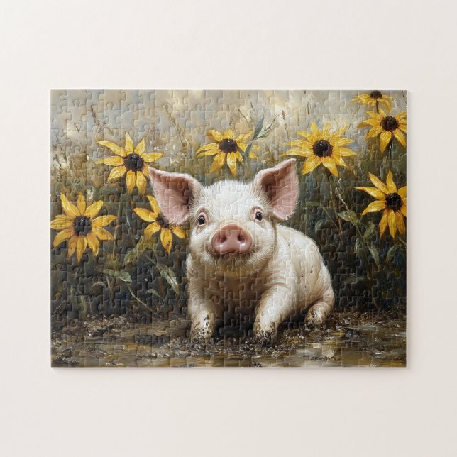 Cute Pig in the Mud Jigsaw Puzzle (Horizontal)