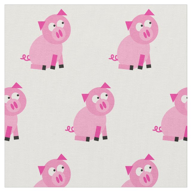 Cute Pig Kid Baby Nursery Farm Piggy White Fabric (Close Up)