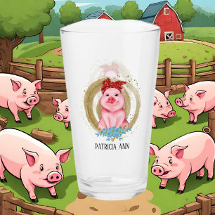 cute pig lovers add name Glass
