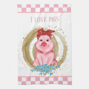 cute pig lovers add text tea towel