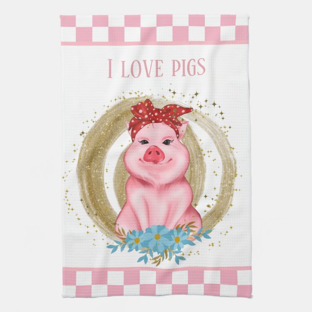 cute pig lovers add text tea towel (Vertical)