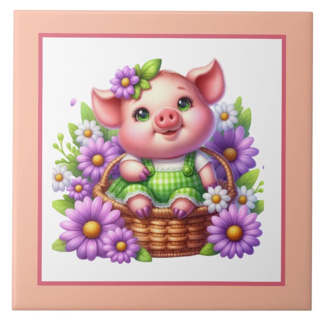 Cute pig lovers Country  Ceramic Tile (Front)