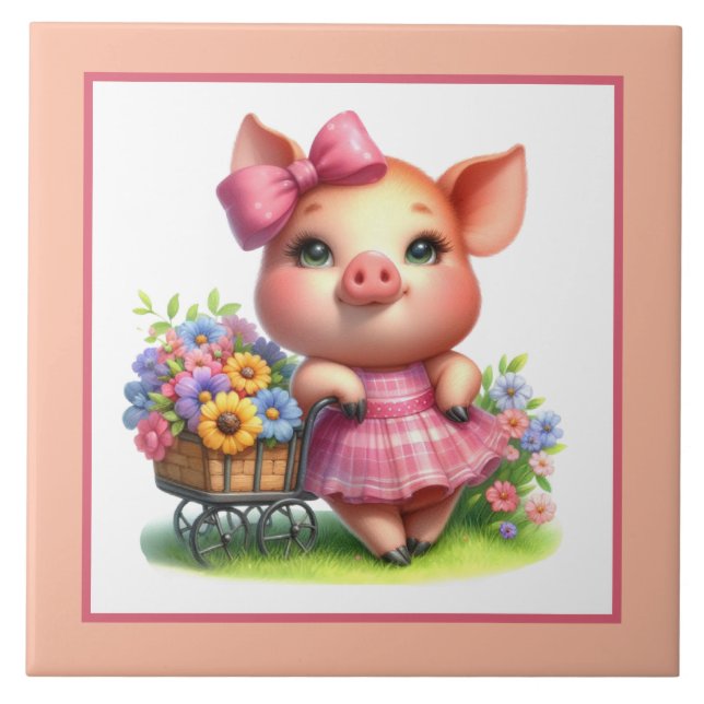 Cute pig lovers Country  Ceramic Tile (Front)