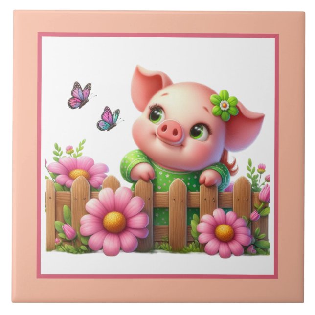 Cute pig lovers Country  Ceramic Tile (Front)
