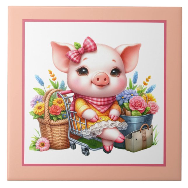 Cute pig lovers Country  Ceramic Tile (Front)