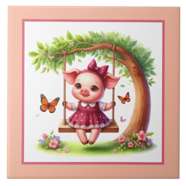 Cute pig lovers Country  Ceramic Tile (Front)