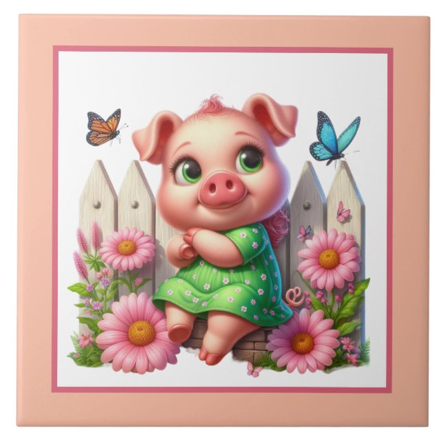 Cute pig lovers Country Ceramic Tile (Front)