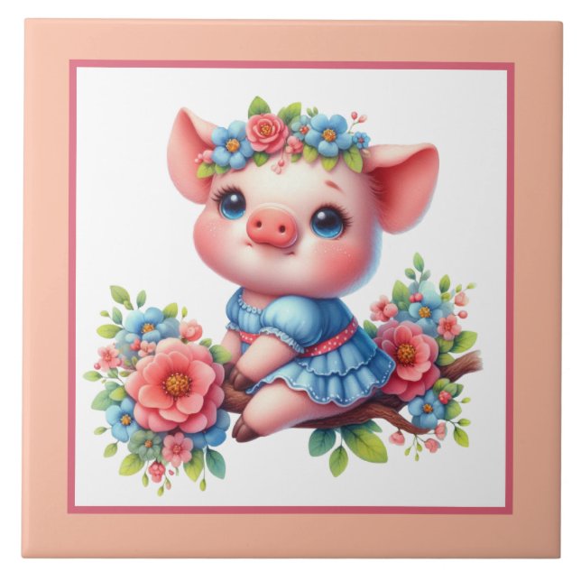 Cute pig lovers Country  Ceramic Tile (Front)