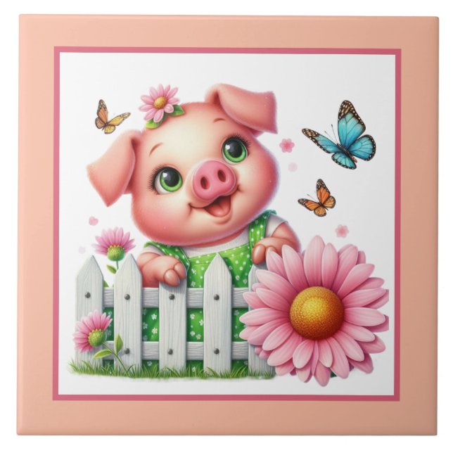 Cute pig lovers Country  Ceramic Tile (Front)