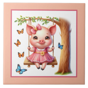 Cute pig lovers Country Ceramic Tile